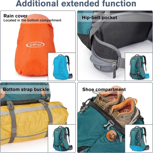 Miniatura 4 de Mochila G4Free de 11 gal para uso en exteriores, campamento, alpinismo, senderismo con funda para lluvia. Verde oscuro01
