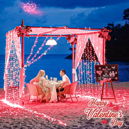 Miniatura 6 de Guirnalda de 120 luces LED rojas impermeables para exteriores, luces de Navidad rojas de 40 pies, 8 modos, cable transparente, guirnalda de luces