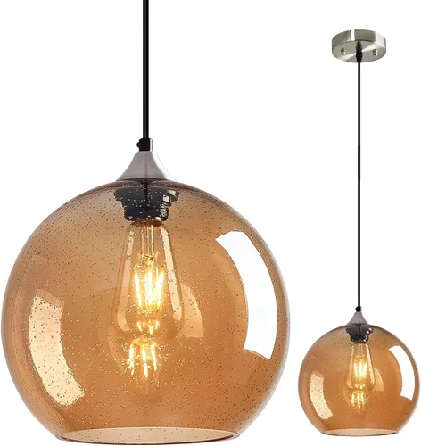 Miniatura 11 de Luces colgantes de vidrio marrón claro, iluminación de isla de cocina, lámparas colgantes de globo, iluminación colgante moderna para dormitorio