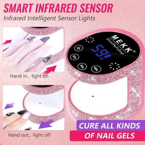 Miniatura 3 de MEKK Mini luz UV inalámbrica para uñas de gel – Mini lámpara de uñas LED UV recargable de 24 W con control táctil y sensor automático, pequeña