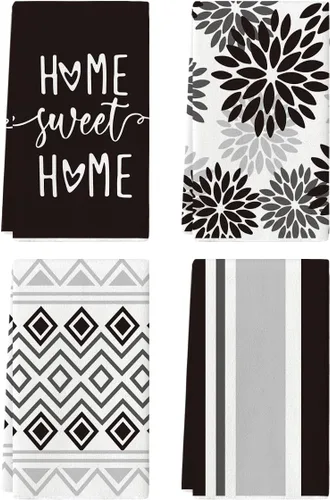 Artoid Mode Toallas de Cocina Rayas Negras Home Sweet Home Boho Halloween Toallas de Platos, 18x26 Pulgadas Toallas de Mano de Decoración de