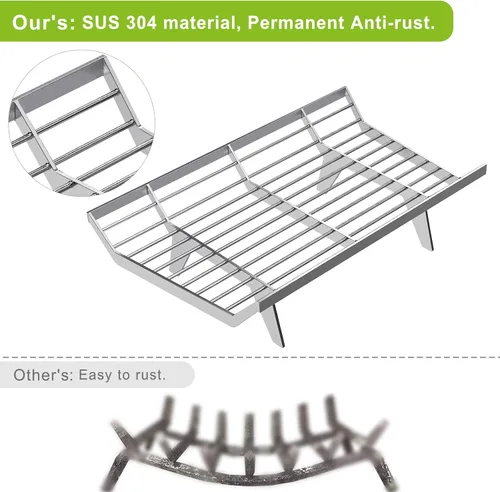 Miniatura 6 de BeneLabel SUS304 - Rejilla de chimenea de acero inoxidable de 24 pulgadas, soporte para estufa de leña de alta resistencia, rejilla de fuego