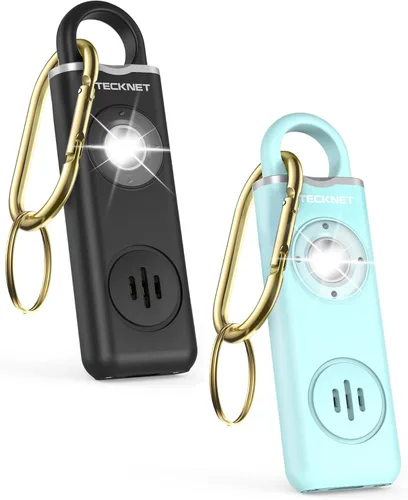 Miniatura 12 de TECKNET Alarma de seguridad personal recargable para mujeres, alarma de llavero de autodefensa de 130 dB con luz estroboscópica SOS, aviso de Azul