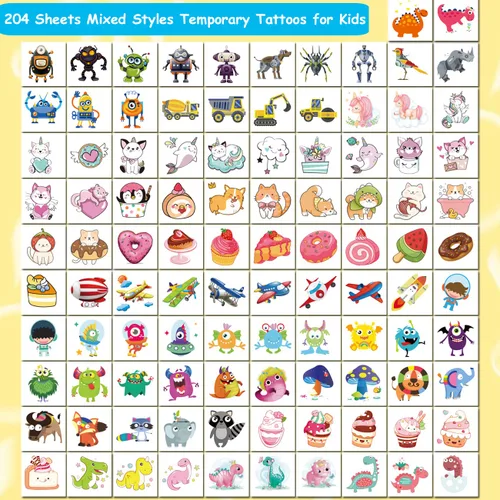 Miniatura 3 de CHARLENT 204 tatuajes temporales envueltos individualmente para niños, divertidos tatuajes para niños y niñas, regalos de fiesta de cumpleaños