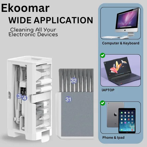 Miniatura 2 de Kit de Limpieza de Electrónicos 32 en 1 - Kit Limpiador de Teclado, Teléfono, Computadora y Laptop - Compatible con MacBook, AirPods y Herramienta