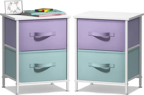 Miniatura 10 de Sorbus - Mesita de noche con 2 cajones - Muebles de noche para niños, mesa auxiliar, mesita de noche - Estructura de acero, tablero de madera