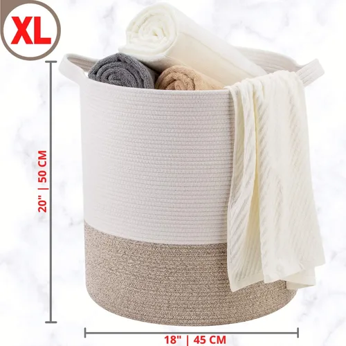 Miniatura 2 de MINTWOOD Design Cesta decorativa de cuerda de algodón tejida extra grande de 20 x 18 pulgadas, cesta alta para ropa sucia, cesta de manta para sala