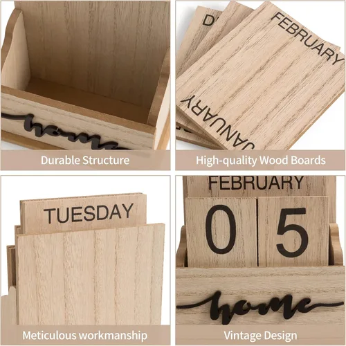 Miniatura 3 de Calendario de bloques para escritorio, bloques de visualización de fecha de mes de madera para profesores, estudiantes, aula, decoración rústica