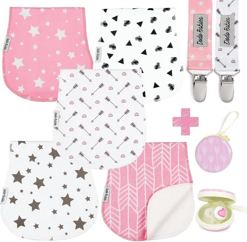 Miniatura 10 de Dodo Babies Paños de algodón para eructos – Algodón absorbente esencial para bebé – Hombro contorneado para bebé niño – Clip para chupete y estuche