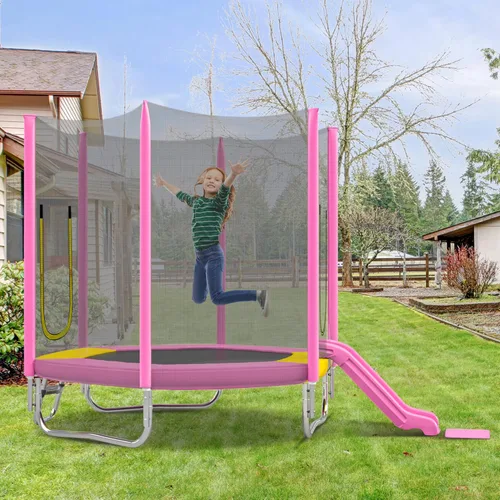 Miniatura 9 de Merax - Trampolín para niños de 7 pies con red de seguridad, tobogán y escalera, fácil de montar, redondo, para recreación al aire libre Azul