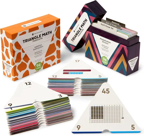 Miniatura 8 de Think Tank Scholar Juego de tarjetas flash triangulares de suma y resta (376 ecuaciones matemáticas), todos los hechos 0-12 - codificados por