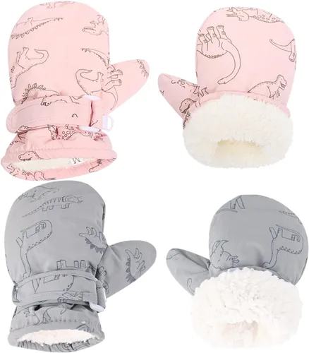 Miniatura 35 de Manoplas con forro polar para bebés, niños y niñas, guantes de invierno para niños pequeños, paquete de 2 pares