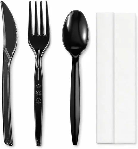 Miniatura 7 de Uiifan 1 Set Plastic Silverware Sets Individually Wrapped Plastic Utensils Cutlery Bulk Disposable Knife Fork Spoon Napkin Kit for Lounge Wedding