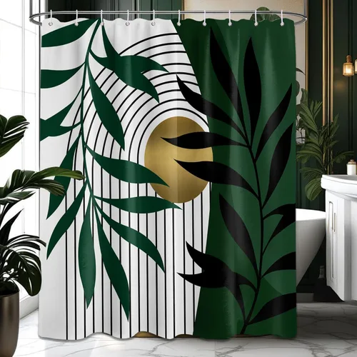 Miniatura 70 de Cortina de ducha bohemia en negro y gris, cortinas de ducha modernas de mediados de siglo negro y gris para baño, juego de tela impermeable