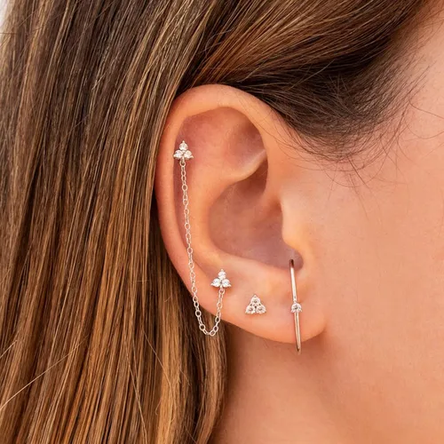 Miniatura 3 de Juego de aretes de plata de ley para mujeres y niñas, 3 pares hipoalergénicos chapados en oro blanco pequeño con circonita cúbica