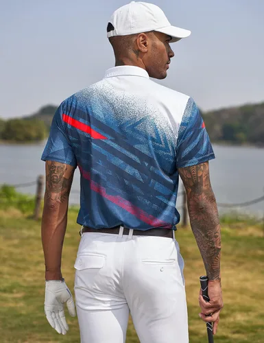 Miniatura 3 de Derminpro Polo de golf de manga corta con cuello elástico para hombre, de secado rápido