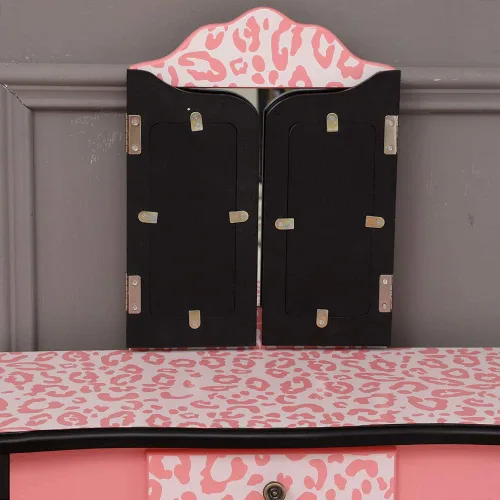 Miniatura 8 de Juego de tocador y taburete para niños con espejo, tocador de maquillaje de princesa 2 en 1 con cajón y parte superior desmontable, tocador