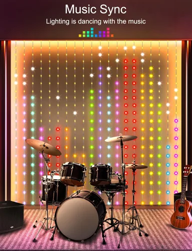 Miniatura 5 de Luces de cortina inteligentes LumBelle 6.6x6.6 pies, luz de cortina de 400 LED con control remoto por aplicación, sincronización con música, luces