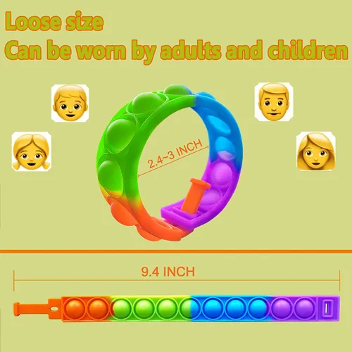 Miniatura 6 de 300 pulseras de juguete para ansiedad, pulseras sensoriales de burbujas emergentes, juguetes sensoriales para aliviar el estrés, pulsera de silicona