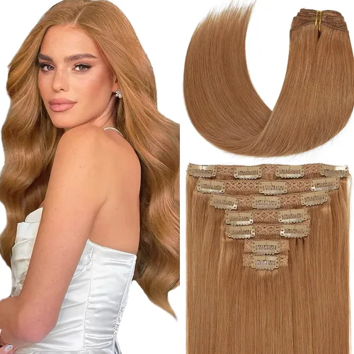 Miniatura 27 de Loxxy Extensiones de cabello humano con clip, sin costuras, 22 pulgadas, color marrón oscuro a castaño oscuro y marrón oscuro, 7 piezas