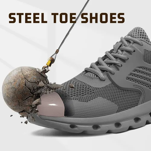 Miniatura 2 de Zapatos deportivos con punta de acero para hombres y mujeres, ligeros, con amortiguación de aire, zapatos de seguridad transpirables con puntera