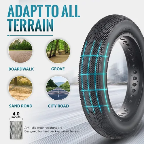 Miniatura 3 de Hycline EBike Fat Replacement Tire: 20x4.0/26x4.0 Inch High-Performance Wear-Resistant Folding Fat Tire for Electric, Urban, Mountain & 3-Wheel Bikes