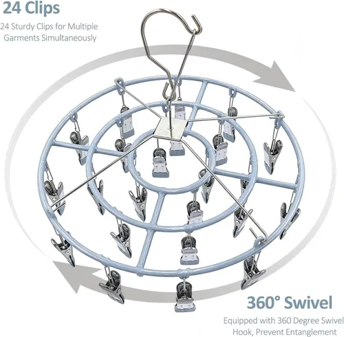 Miniatura 8 de HSJH Estante de secado de ropa de acero inoxidable, colgador de goteo de ropa sucia, 24 clips, pinzas de metal redondas, ropa interior, calcetín