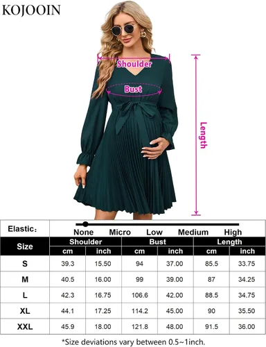 Miniatura 6 de KOJOOIN Vestido plisado de manga larga abombada para mujer, cuello en V, volantes, casual, con cinturón, vestido midi para baby shower, sesión