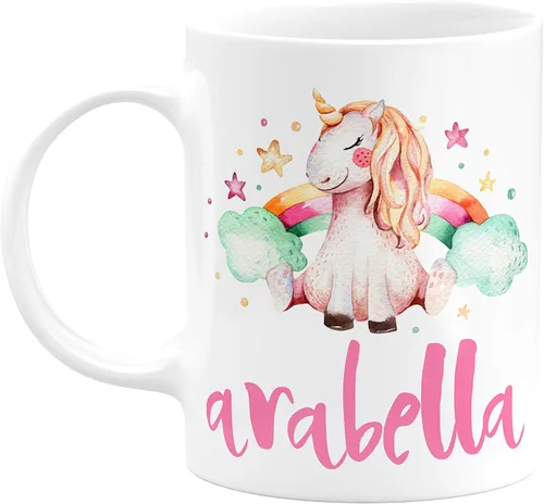 Unicorn Pride - Tazas de café personalizadas con nombre, 11 onzas, taza de café con posavasos a juego, regalos de cumpleaños, regalos del día de la
