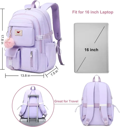 Miniatura 6 de Mochila para laptop de 15.6 pulgadas, mochila escolar para niños, mochila universitaria, mochila de viaje, bolsas grandes para adolescentes, niñas