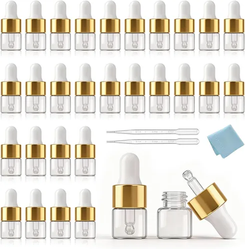 Miniatura 7 de Elfenstall- Mini Empty 15pcs 1ml (1/4 Dram) Clear Glass Bottle with Glass Eye Dropper Vial Small for Essential Oil Sample
