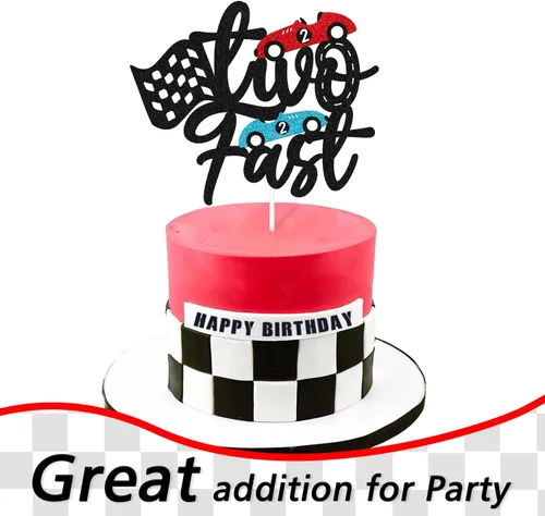 Miniatura 4 de Decoración para pastel de carreras con diseño de dos diseños de fiesta de cumpleaños para niños y niñas, 2º segundo, dos cumpleaños