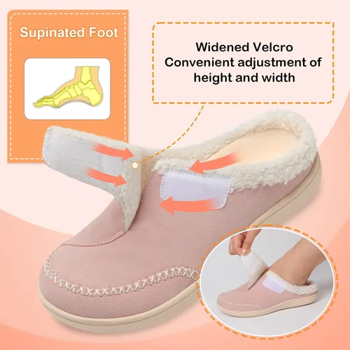 Miniatura 3 de LeIsfIt Pantuflas anchas para mujer, ajustables, para diabéticos, cálidas, acogedoras, antideslizantes, de espuma viscoelástica, para invierno