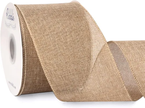 Miniatura 19 de Ribbli Cinta de arpillera natural con alambre, 1 pulgada x 20 yardas continuas, cinta de borde con alambre para coronas, lazos grandes, decoración