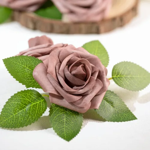 Miniatura 3 de Mocoosy 50 rosas artificiales, rosas polvorientas para decoraciones, rosas falsas de espuma de tacto real a granel con tallos, ramos de boda, Rosa