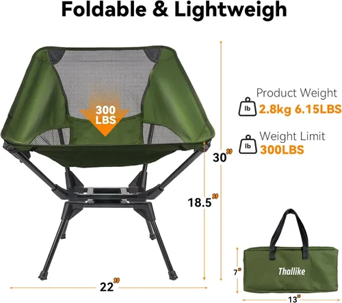 Miniatura 3 de Silla de camping giratoria de 360° mejorada para adultos, silla plegable portátil con soporte para tazas, mochila compacta ligera para exteriores