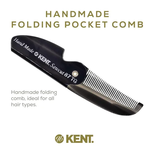 Miniatura 3 de Kent 87T - Peine de bolsillo plegable hecho a mano de grafito para hombres, peine alisador de pelo de dientes finos para el cuidado diario