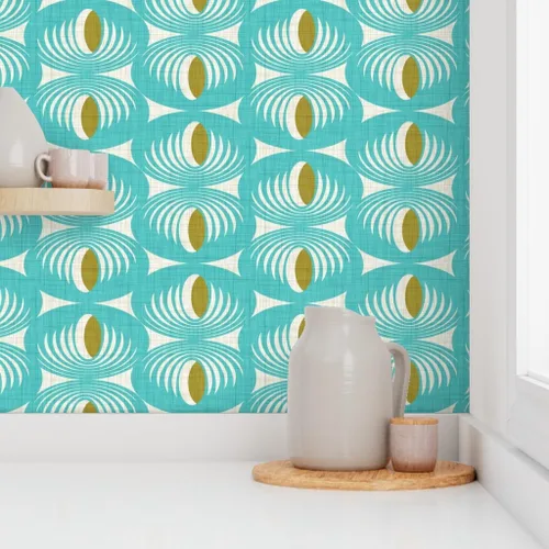 Miniatura 8 de Spoonflower Papel tapiz autoadhesivo para despegar y pegar, diseño geométrico moderno de mediados de siglo, color verde aguamarina, papel tapiz