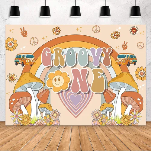 Miniatura 9 de MEHOFOND Telón de fondo de bebé Groovy de 7 x 5 pies, diseño de arco iris, retro, hippie, bohemio, niña, decoración de baby shower, amor de paz