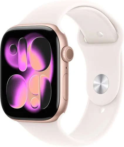 Miniatura 8 de Apple Reloj inteligente de la serie 11 [GPS de 1.654 in] con caja de aluminio plateado con correa deportiva de niebla morada - S/M. Puntuación