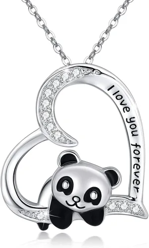 JUSTKIDSTOY Collar de panda regalo para el día de la madre plata de ley 925 lindo colgante de corazón de animal joyería I Love You Forever para