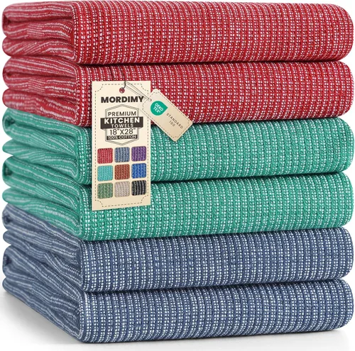 Miniatura 20 de Mordimy Paquete de 6 paños de cocina de alta calidad (18 x 28 pulgadas, negro), toalla de mano grande de algodón, paños planos y de rizo para secar