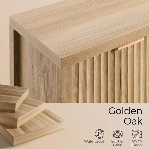 Miniatura 6 de OAKHAM HOME Armario estriado, moderno aparador buffet con credenza de almacenamiento con puertas y estantes, consola multimedia para entrada