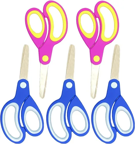 Tijeras zurdas para niños (paquete de 5, punta redondeada, 5.2 pulgadas) – Tijeras para estudiantes escolares y suaves al tacto para zurdos GD-018-F