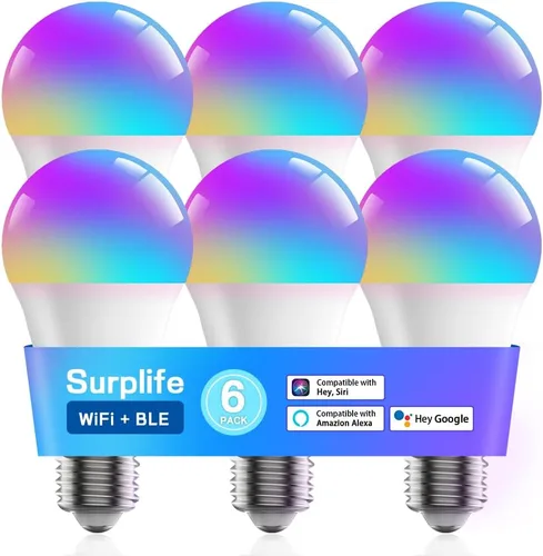 Miniatura 12 de Bombillas inteligentes, bombilla LED regulable que cambia a todo color, compatible con Alexa y Google Assistant, certificado UL FCC, WiFi de 2.4