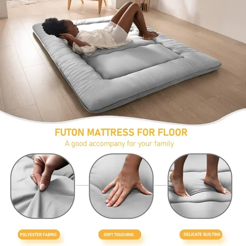 Miniatura 9 de MAXYOYO - Colchón de piso japonés, colchón tipo futón, colchón de día grueso, plegable, enrollable, colchón para niños y niñas, para dormitorio, Gris