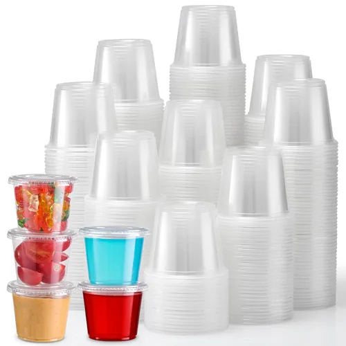 Miniatura 9 de VITEVER [130 Juegos - 1 Oz] Vasos para Shots de Gelatina, Recipientes Pequeños de Plástico con Tapas, Vasos Herméticos y Apilables para Porciones
