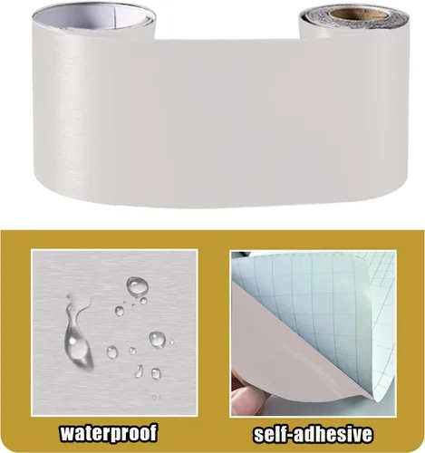 Miniatura 2 de Borde de pared autoadhesivo 3D de color metálico, impermeable, fácil de aplicar, azulejos de cocina y baño, 4.2 x 196.8 pulgadas (blanco)