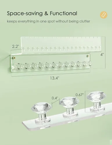 Miniatura 3 de Organizador de joyas colgante de acrílico montado en la pared con estante flotante, organizador de collar y organizador de aretes para mujeres