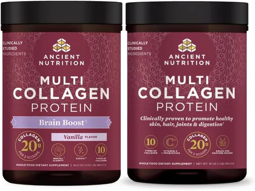 Ancient Nutrition Polvo de péptidos de colágeno múltiple, refuerzo cerebral, 45 porciones + péptidos de colágeno en polvo, sin sabor, 45 porciones